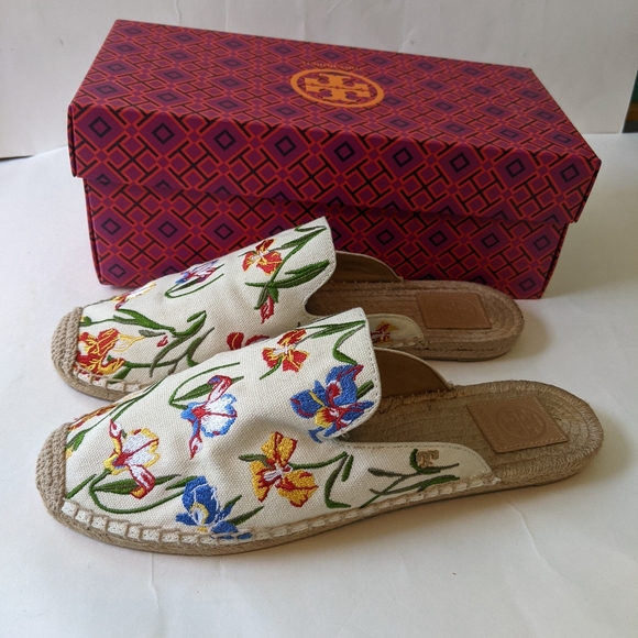 Tory Burch embroidered espadrilles slides 11 BNWB - Picture 3 of 6